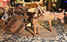Vintage Bohemian Rustic 50's Latin Farmer Hand Craved Wooden Fold Art Statute picture