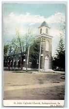 c1910's St. John Catholic Church Building Dirt Road Independence Iowa Postcard picture
