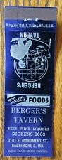 BALTIMORE, MARYLAND: BERGER'S TAVERN 1950s MATCHBOOK MATCHCOVER -E picture