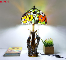 Peacock Stained Glass Tiffany Style Table Accent Lamp Desk Light H23.6inch picture