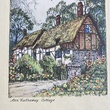 Vintage Mid Century Greeting Card Birthday Ann Hathaway Cottage Floral Envelope picture