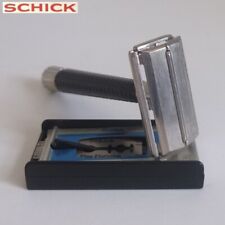 vintage SCHICK twist-to-open safety razor, c.1966, plus bonus double edge blade picture
