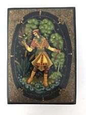 Vtg Russian Lacquer Trinket Box with Hinged Lid Hand Made Hand Painted picture
