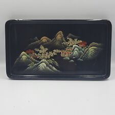 Vintage Antique Japanese Black Lacquer Wood Hand Painted Small Serving Tray picture