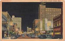 VTG Linen Capitol Street Night Signs Cars Paramount Theater  Jackson MS  P516 picture