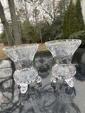 Pair Elegant Clear Cut Crystal Glass Toothpicks Holder Applied Foot 3.75” Tall picture
