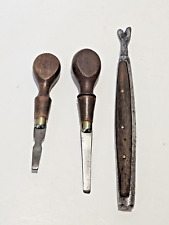 Two Antique Wooden Handled Turn Screwdrivers and Wooden Inlaid Nail Puller picture