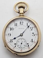 Antique 1909 ELGIN Father Time 21J Gold G.F. 'Railroad Grade' Pocket Watch 18s picture