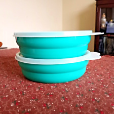VTG Pair of Tupperware #2415A-3 Cereal Salad Bowls w/Lids Green Made in USA picture