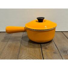 Le Creuset Yellow/Orange Sauce Pan Cast Iron Enamelware #14 Pot & Lid Vtg - NEW picture