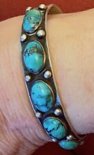 Best Navajo c1940s Bracelet Superb Natural Turquoise Hand Made Hand Stamped picture