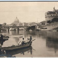 1927 Rome Italy RPPC Castel Sant'Angelo Real Photo River Fishing Boat Photo A163 picture