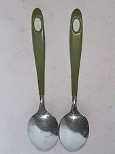 VTG 1971 Imperial Casualware Stainless Flatware Avocado Green Coated Handle  picture