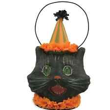 Bethany Lowe Sassy Cat Mini Bucket Halloween New Black Cat Paper Mache Lantern picture