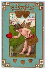 Valentine Cupid Angel Mailman Hearts Embossed Seaforth Minnesota MN Postcard picture