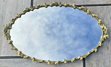 Vintage Gold Brass Vanity Perfume Mirrored Tray Globe Flowers Hollywood Regency picture