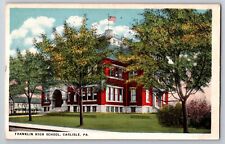POSTCARD Franklin High School Carlisle Pennsylvania Red Brick Flag posted 1920 picture