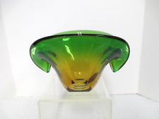 ARCHIMEDE SEGUSO MURANO GLASS CLAM SHELL BOWL VASE PAPERWEIGHT LABEL GREEN AMBER picture