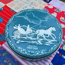 Fruitcake Tin Shirley Jean Embossed Horse & Carriage Blue & White picture