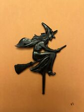 Vintage 50’s 60’s Witch On Broom Spooky Halloween Plastic Cake Topper Figurine picture