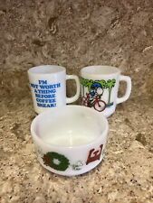 3 PCs vintage Fire King 2 Snoopy mugs And Bowl picture