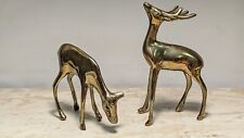 2 Mid Century Modern Vintage Brass Deer Figurines Buck & Doe Antlers  picture