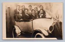 Car Full of Teenage Boy Friends RPPC Coney Island Antique Studio Photo ~1910s picture