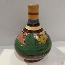 Vintage Hand Painted Mexican Art Pottery Vase Green 8