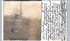 DOGS ON A BARRELL waukesha wi real photo postcard rppc wisconsin history picture