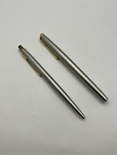 Vintage Parker Fountain And Ball Point Pen Set Stainless Steel W/ Gold Trim picture
