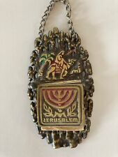 Hebrew Jerusalem Brass Wall Plaque Hanging w Fold Out Souvenir Booklet picture