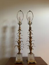 2 Vintage Lamps Loevsky Gold Pineapple Leaf Crystal Glass Hollywood Regency picture