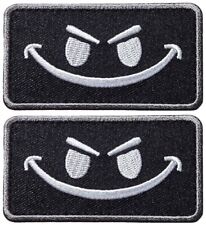 Evil Smiley Face Grin Embroidered Patch | 2PC Hook Backing  3