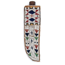 Native American Sioux Beaded Knife Sheath Indian Style Leather Hide Knife Cover picture