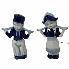 Vintage Occupied Japan Blue/White 6” Delft Style Dutch Boy & Girl Figurines-EUC picture