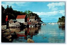 1961 Back Cove New Harbor Maine ME, Boy Fishing Boats Posted Vintage Postcard picture