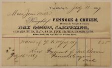 Antique Invoice, Pennock & Cruze, Fancy Goods, Millenery; West Liberty, OH 1869 picture
