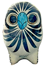 Vintage Tonala Mexican Pottery Owl Handpainted & Signed 5.5 Inch Collector Gift picture