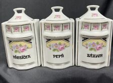 Vintage Czechoslovakia Porcelain Spice Canisters Set Of (3) Pre Owned picture