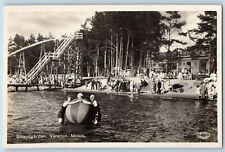 Strandgården Sweden Postcard Varamon Motala Slide Beach View c1930's RPPC Photo picture