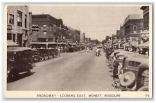 c1940's Broadway Looking East Parking Classic Cars Monett Missouri MO Postcard picture