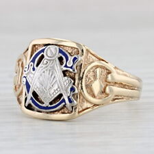 Vintage Masonic Insignia Ring 14k Gold Blue Lodge Square Compass Working Tools picture