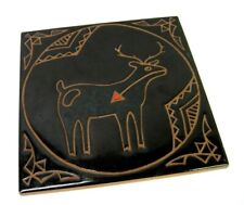 Vtg. 1983 Arius CeramicTile Acoma Black Deer Approx. 6x6 in. Good Condition picture