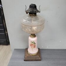 VINTAGE EAPG OIL LAMP PINK ROSE CAST IRON SCOVILL 1870'S BABIES BREATH VICTORIAN picture