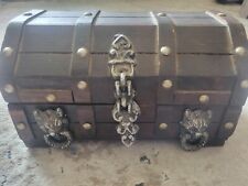 Vintage Gothic Style Wooden Lion Head Treasure Chest Jewelry Box picture