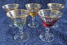 5 X Vintage Multicoloured Pinstriped Cocktail Glasses.  picture