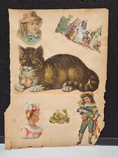 Antique Victorian Die Cuts 2-Sided SCRAPBOOK PAGE Mclaughlin's Coffee Cats Dog picture