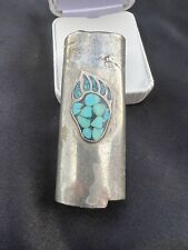Vintage Sterling Silver Native American Inlay Turquoise Bear Paw lighter holder picture