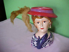 vtg 2004 LEFTON Red Hat Lady vase w/feathers Planter HAND PAINTED missing ring picture