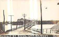 WARREN Ohio postcard RPPC Trumbull County Summit Street bridge at flood level picture
